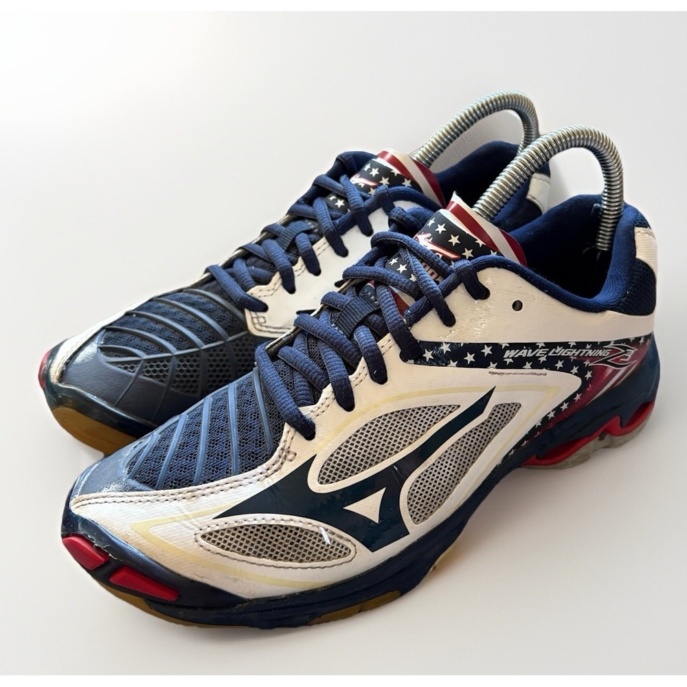 Women's Mizuno Wave Lightning Z3 Volleyball Shoes SZ 7 USA FLAG Red White Blue